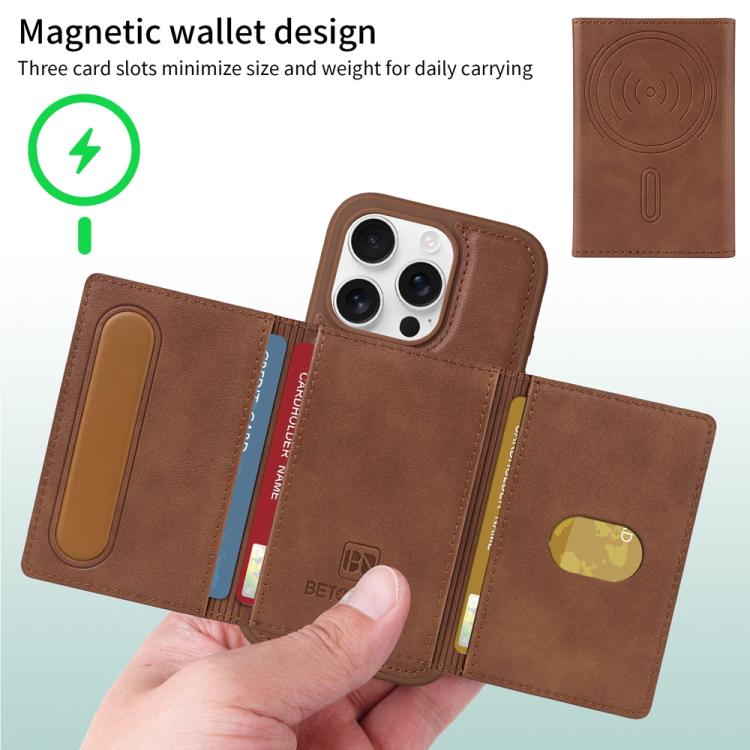 For iPhone 16 Pro BETOPNICE Horizontal Flip Detachable MagSafe Wallet Phone Case(Brown)