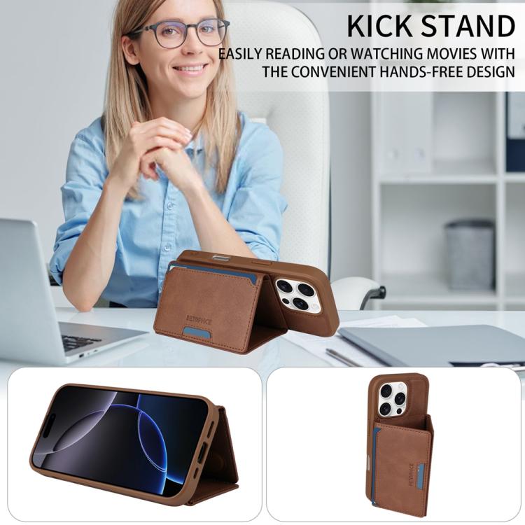 For iPhone 16 Pro BETOPNICE Horizontal Flip Detachable MagSafe Wallet Phone Case(Brown)