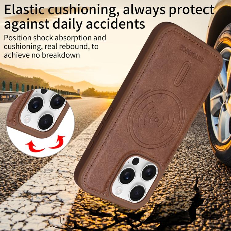 For iPhone 16 Pro BETOPNICE Horizontal Flip Detachable MagSafe Wallet Phone Case(Brown)