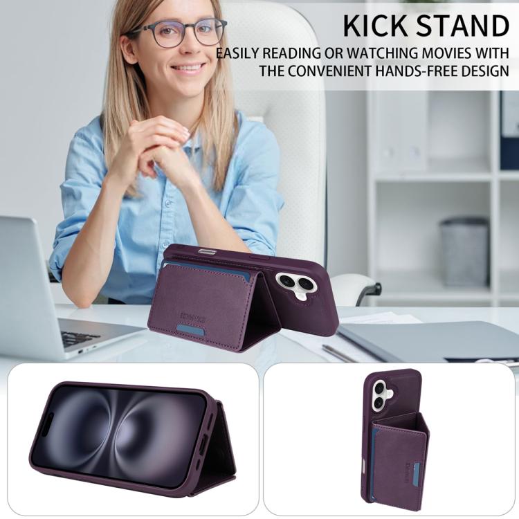 For iPhone 16 Plus BETOPNICE Horizontal Flip Detachable MagSafe Wallet Phone Case(Purple)