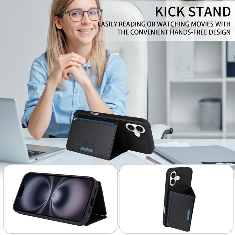 For iPhone 16 Plus BETOPNICE Horizontal Flip Detachable MagSafe Wallet Phone Case(Black)