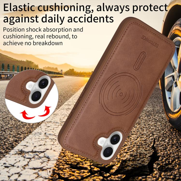 For iPhone 16 Plus BETOPNICE Horizontal Flip Detachable MagSafe Wallet Phone Case(Brown)