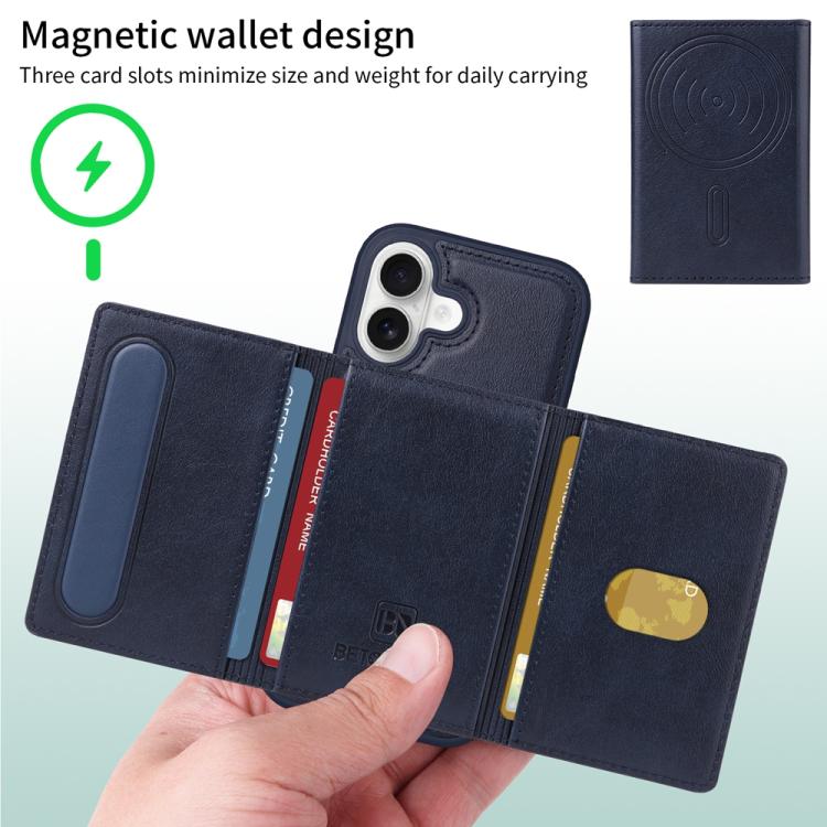 For iPhone 16 BETOPNICE Horizontal Flip Detachable MagSafe Wallet Phone Case(Blue)