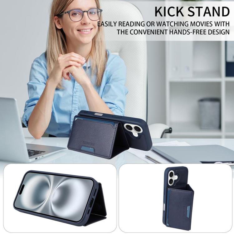 For iPhone 16 BETOPNICE Horizontal Flip Detachable MagSafe Wallet Phone Case(Blue)