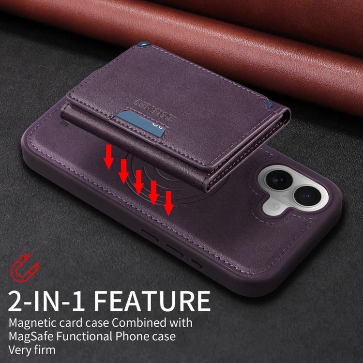 For iPhone 16 BETOPNICE Horizontal Flip Detachable MagSafe Wallet Phone Case(Purple)