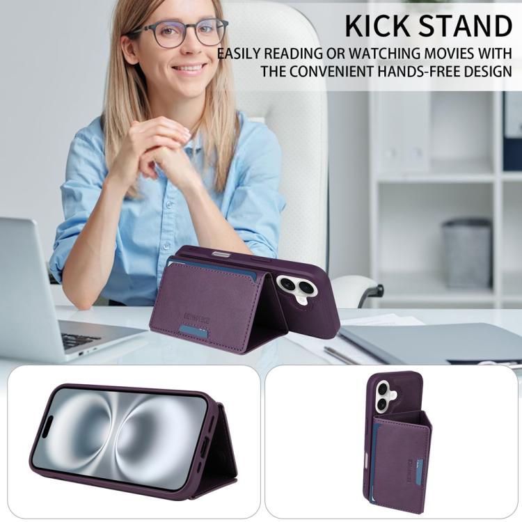 For iPhone 16 BETOPNICE Horizontal Flip Detachable MagSafe Wallet Phone Case(Purple)