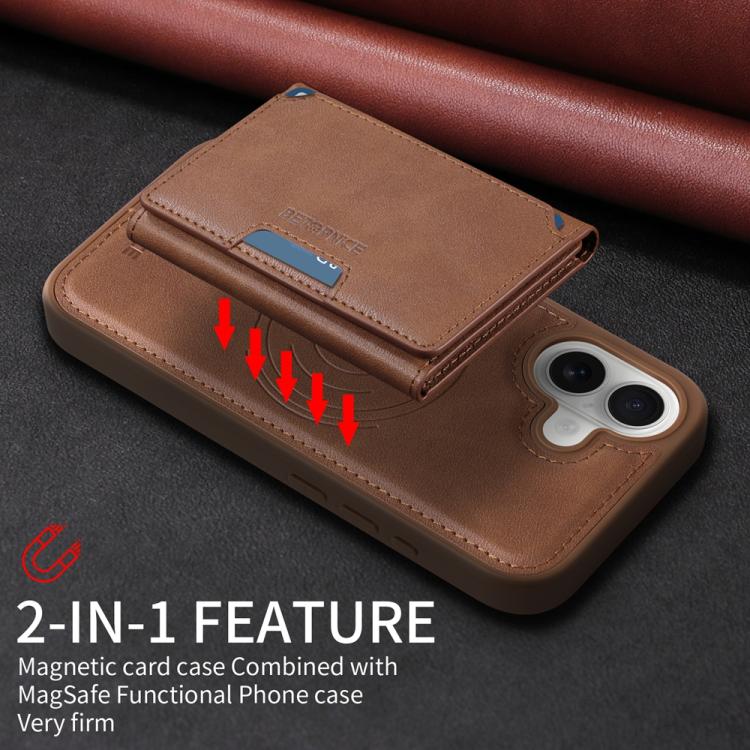 For iPhone 16 BETOPNICE Horizontal Flip Detachable MagSafe Wallet Phone Case(Brown)