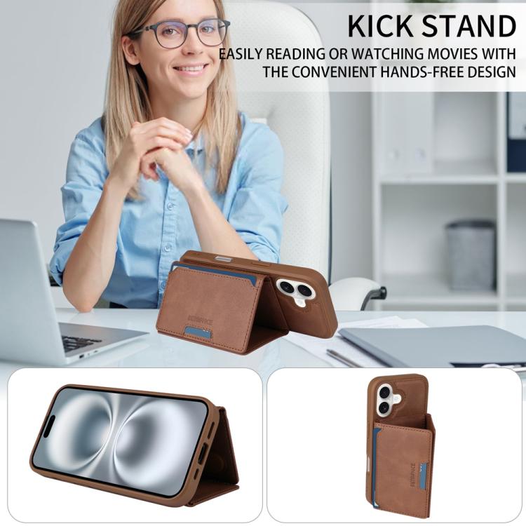 For iPhone 16 BETOPNICE Horizontal Flip Detachable MagSafe Wallet Phone Case(Brown)