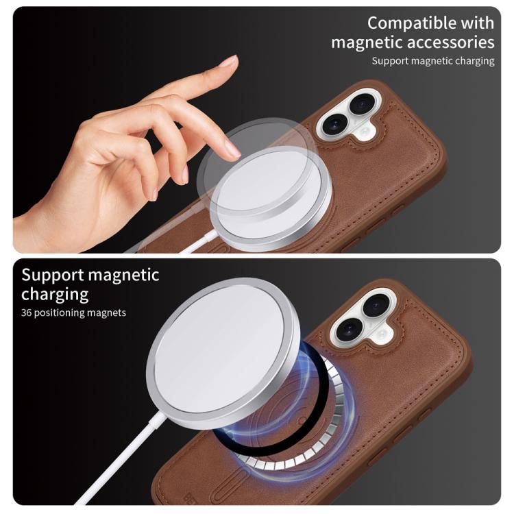 For iPhone 16 BETOPNICE Horizontal Flip Detachable MagSafe Wallet Phone Case(Brown)