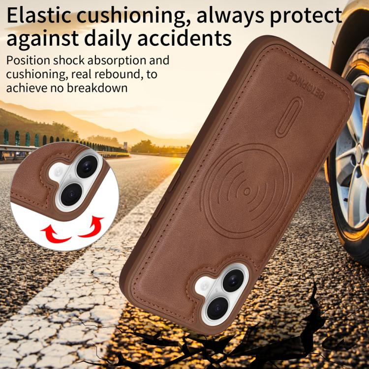 For iPhone 16 BETOPNICE Horizontal Flip Detachable MagSafe Wallet Phone Case(Brown)