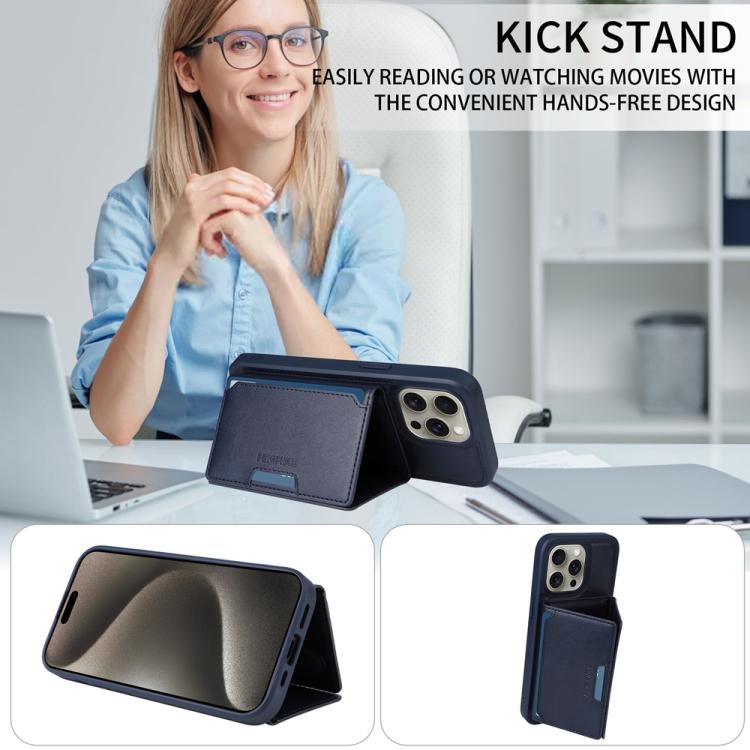 For iPhone 15 Pro Max BETOPNICE Horizontal Flip Detachable MagSafe Wallet Phone Case(Blue)