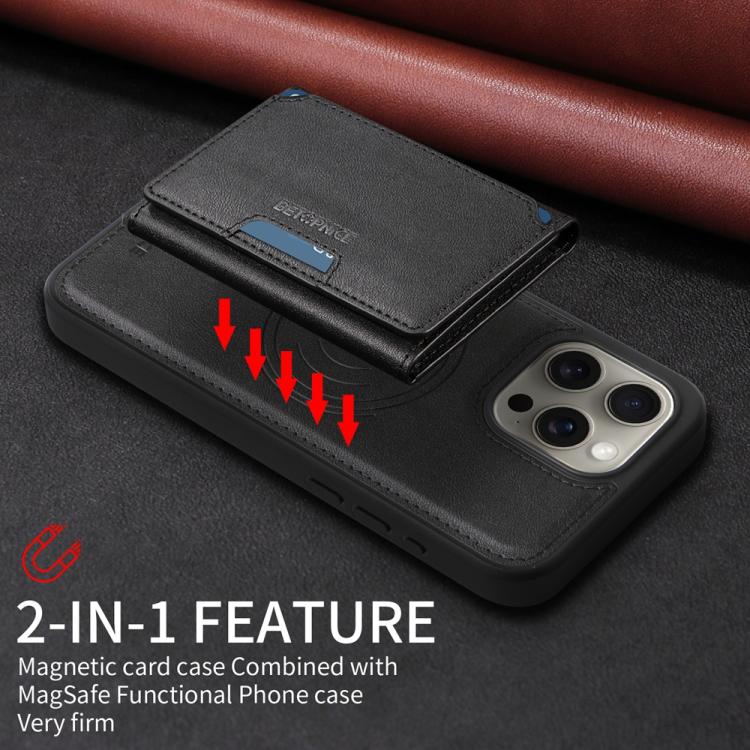 For iPhone 15 Pro Max BETOPNICE Horizontal Flip Detachable MagSafe Wallet Phone Case(Black)