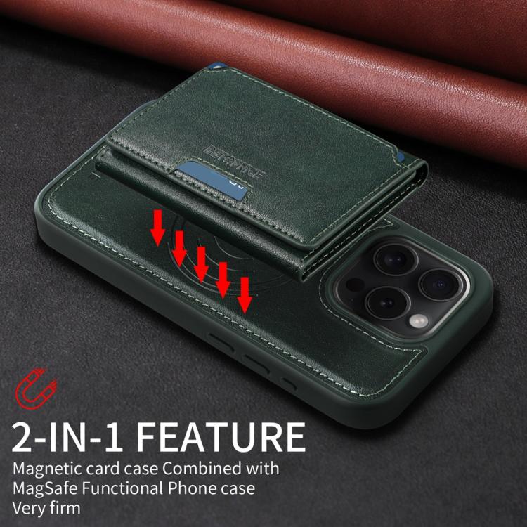 For iPhone 15 Pro BETOPNICE Horizontal Flip Detachable MagSafe Wallet Phone Case(Green)