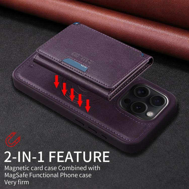 For iPhone 15 Pro BETOPNICE Horizontal Flip Detachable MagSafe Wallet Phone Case(Purple)