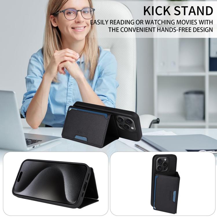 For iPhone 15 Pro BETOPNICE Horizontal Flip Detachable MagSafe Wallet Phone Case(Black)