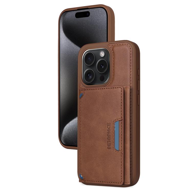 For iPhone 15 Pro BETOPNICE Horizontal Flip Detachable MagSafe Wallet Phone Case(Brown)