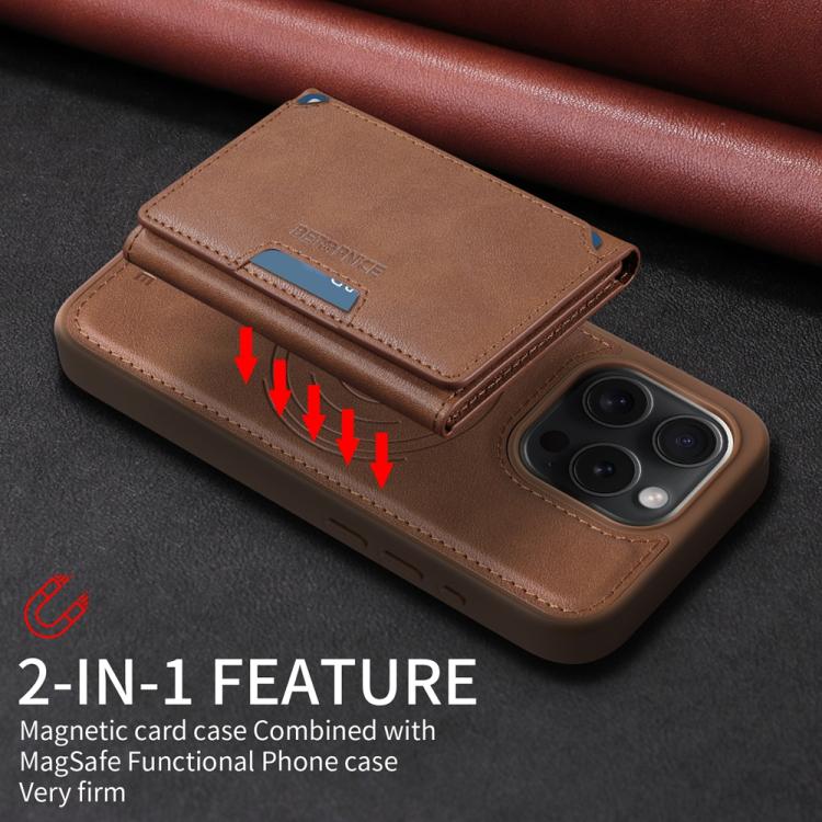 For iPhone 15 Pro BETOPNICE Horizontal Flip Detachable MagSafe Wallet Phone Case(Brown)