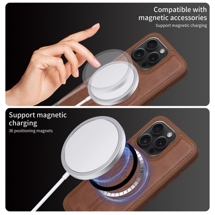 For iPhone 15 Pro BETOPNICE Horizontal Flip Detachable MagSafe Wallet Phone Case(Brown)