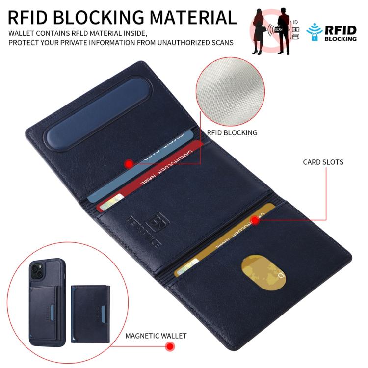 For iPhone 15 Plus BETOPNICE Horizontal Flip Detachable MagSafe Wallet Phone Case(Blue)