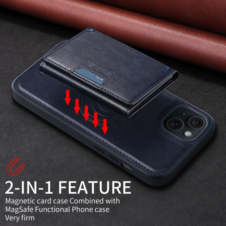 For iPhone 15 Plus BETOPNICE Horizontal Flip Detachable MagSafe Wallet Phone Case(Blue)