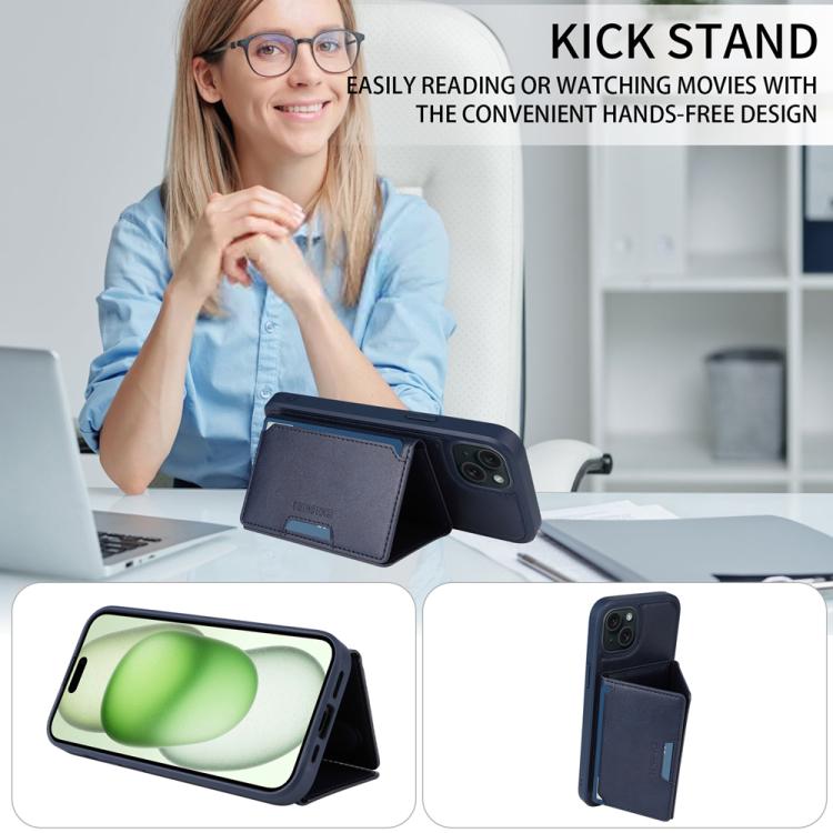 For iPhone 15 Plus BETOPNICE Horizontal Flip Detachable MagSafe Wallet Phone Case(Blue)