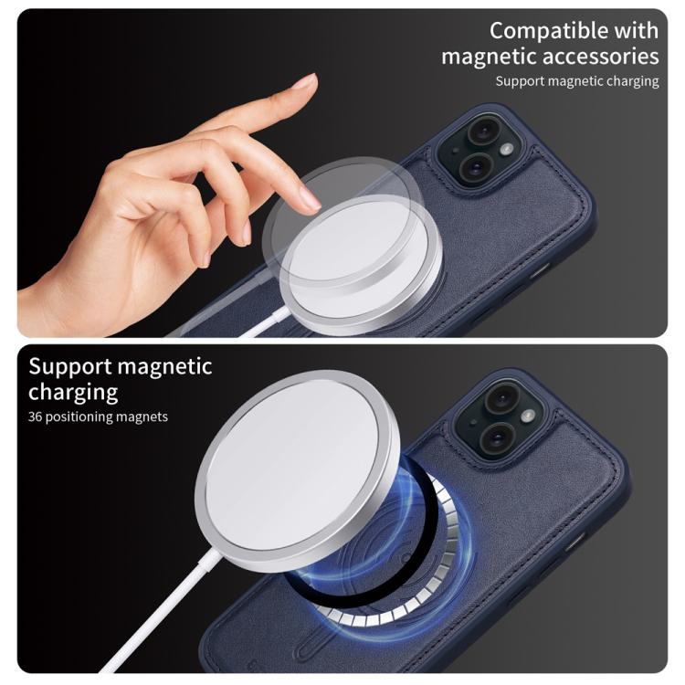 For iPhone 15 Plus BETOPNICE Horizontal Flip Detachable MagSafe Wallet Phone Case(Blue)