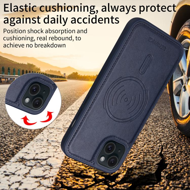 For iPhone 15 Plus BETOPNICE Horizontal Flip Detachable MagSafe Wallet Phone Case(Blue)
