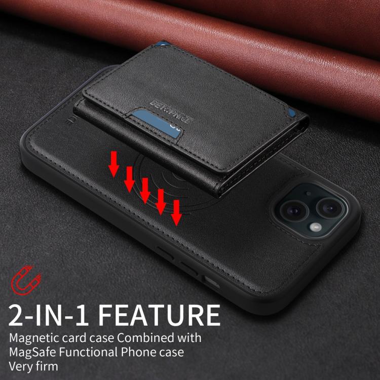 For iPhone 15 Plus BETOPNICE Horizontal Flip Detachable MagSafe Wallet Phone Case(Black)