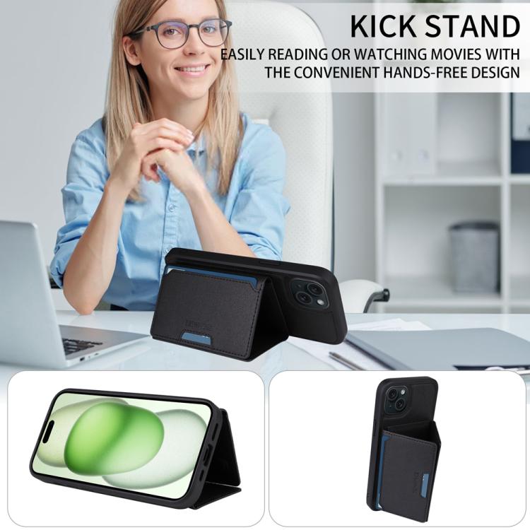 For iPhone 15 Plus BETOPNICE Horizontal Flip Detachable MagSafe Wallet Phone Case(Black)