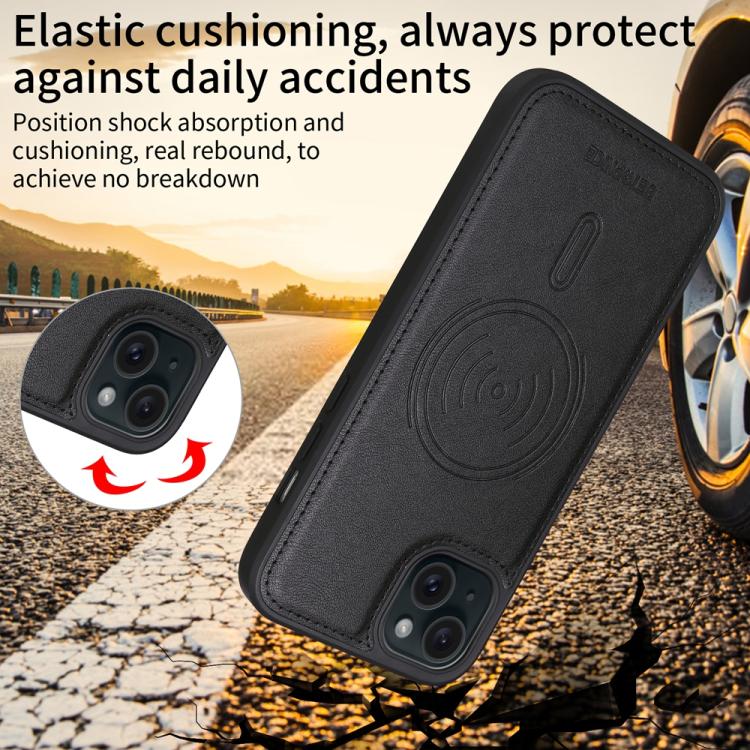 For iPhone 15 Plus BETOPNICE Horizontal Flip Detachable MagSafe Wallet Phone Case(Black)