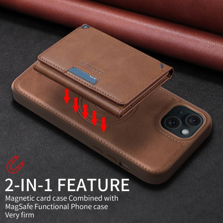 For iPhone 15 Plus BETOPNICE Horizontal Flip Detachable MagSafe Wallet Phone Case(Brown)