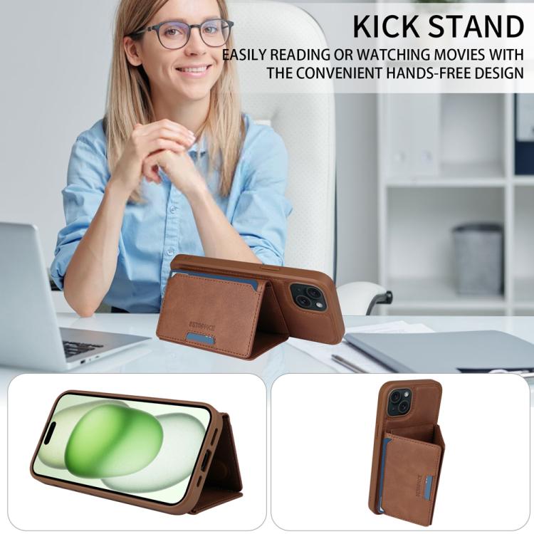 For iPhone 15 Plus BETOPNICE Horizontal Flip Detachable MagSafe Wallet Phone Case(Brown)