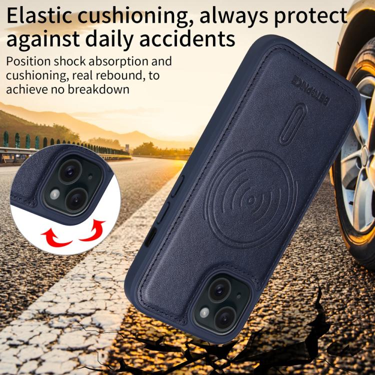 For iPhone 15 BETOPNICE Horizontal Flip Detachable MagSafe Wallet Phone Case(Blue)