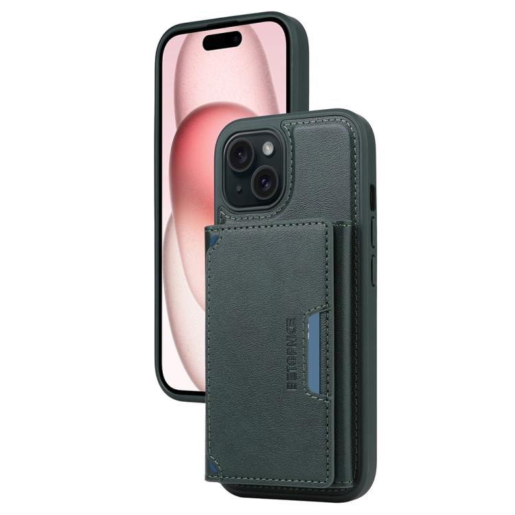 For iPhone 15 BETOPNICE Horizontal Flip Detachable MagSafe Wallet Phone Case(Green)