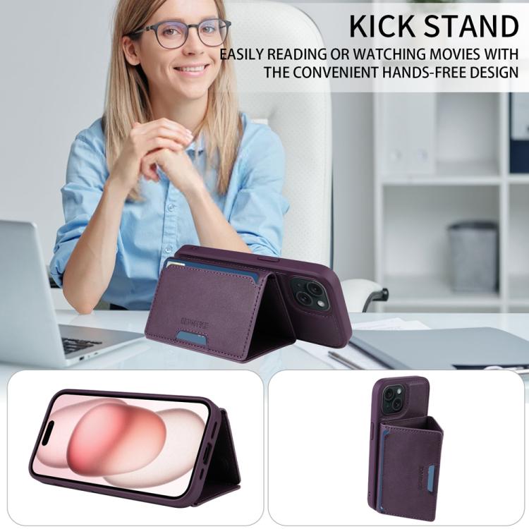 For iPhone 15 BETOPNICE Horizontal Flip Detachable MagSafe Wallet Phone Case(Purple)
