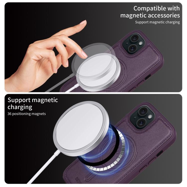 For iPhone 15 BETOPNICE Horizontal Flip Detachable MagSafe Wallet Phone Case(Purple)