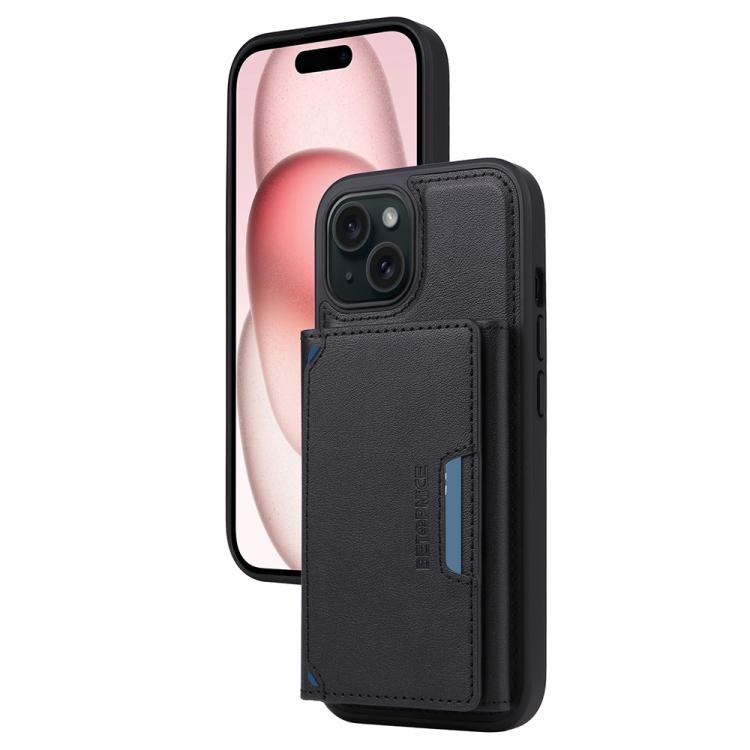 For iPhone 15 BETOPNICE Horizontal Flip Detachable MagSafe Wallet Phone Case(Black)