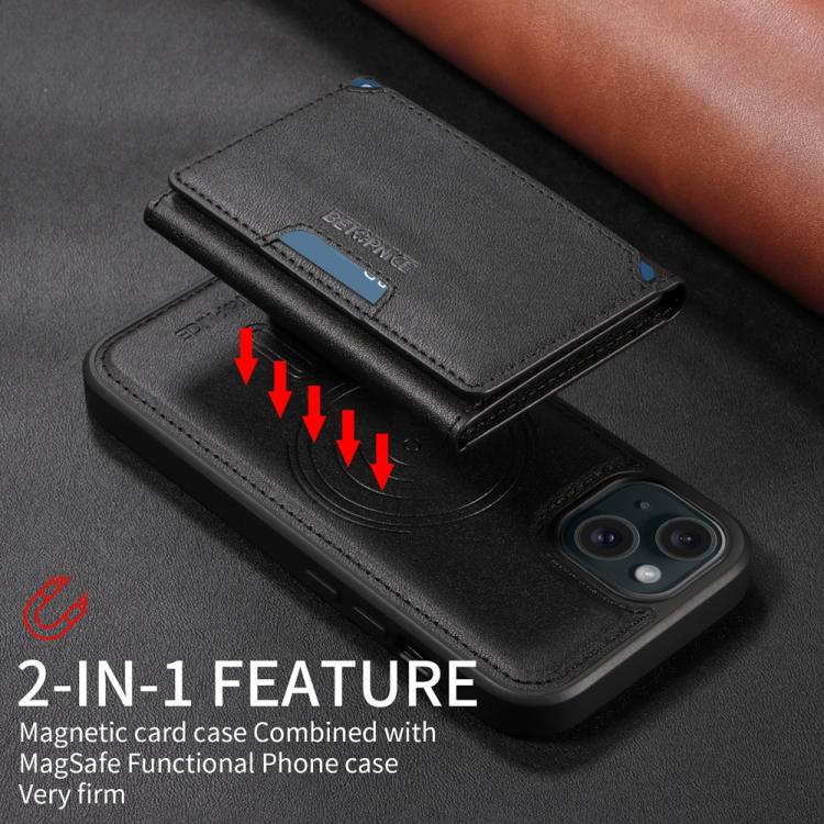 For iPhone 15 BETOPNICE Horizontal Flip Detachable MagSafe Wallet Phone Case(Black)