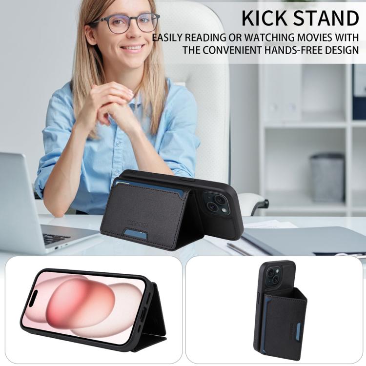 For iPhone 15 BETOPNICE Horizontal Flip Detachable MagSafe Wallet Phone Case(Black)