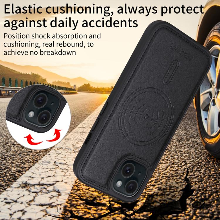 For iPhone 15 BETOPNICE Horizontal Flip Detachable MagSafe Wallet Phone Case(Black)