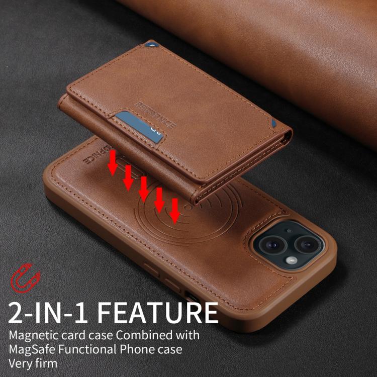 For iPhone 15 BETOPNICE Horizontal Flip Detachable MagSafe Wallet Phone Case(Brown)