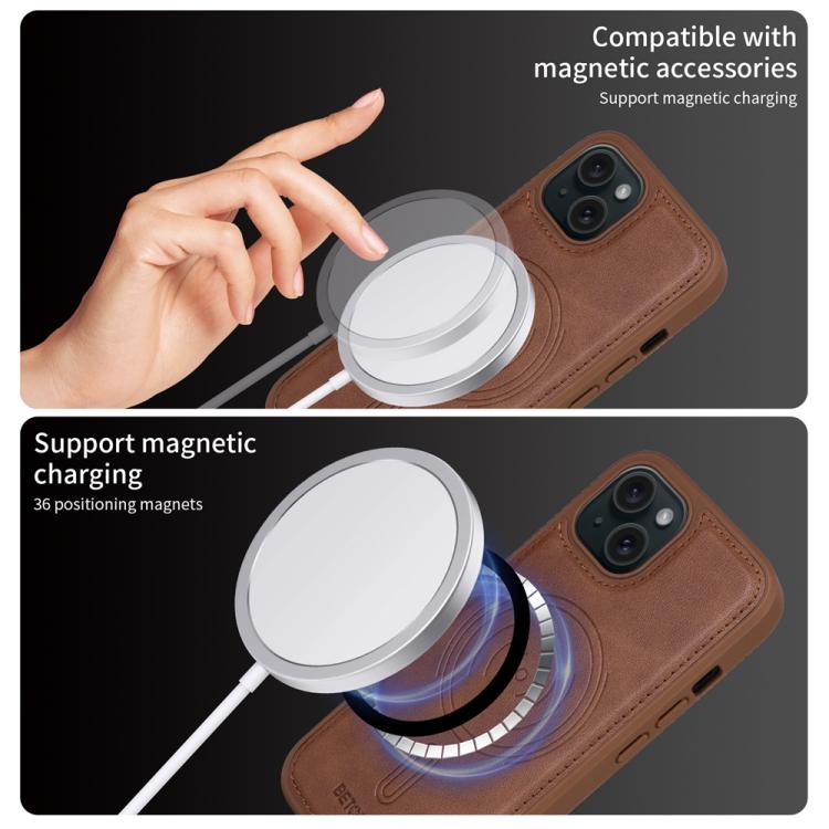 For iPhone 15 BETOPNICE Horizontal Flip Detachable MagSafe Wallet Phone Case(Brown)