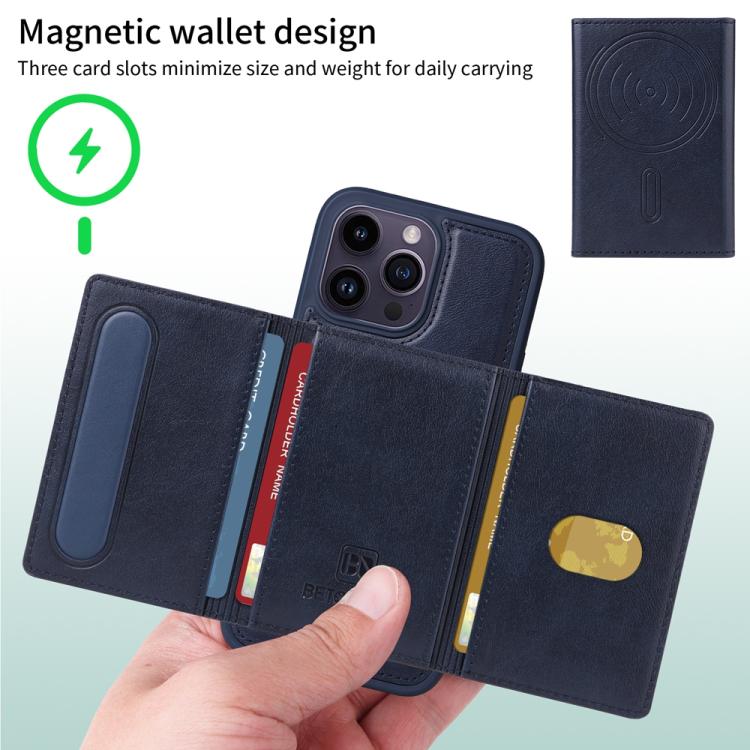 For iPhone 14 Pro Max BETOPNICE Horizontal Flip Detachable MagSafe Wallet Phone Case(Blue)