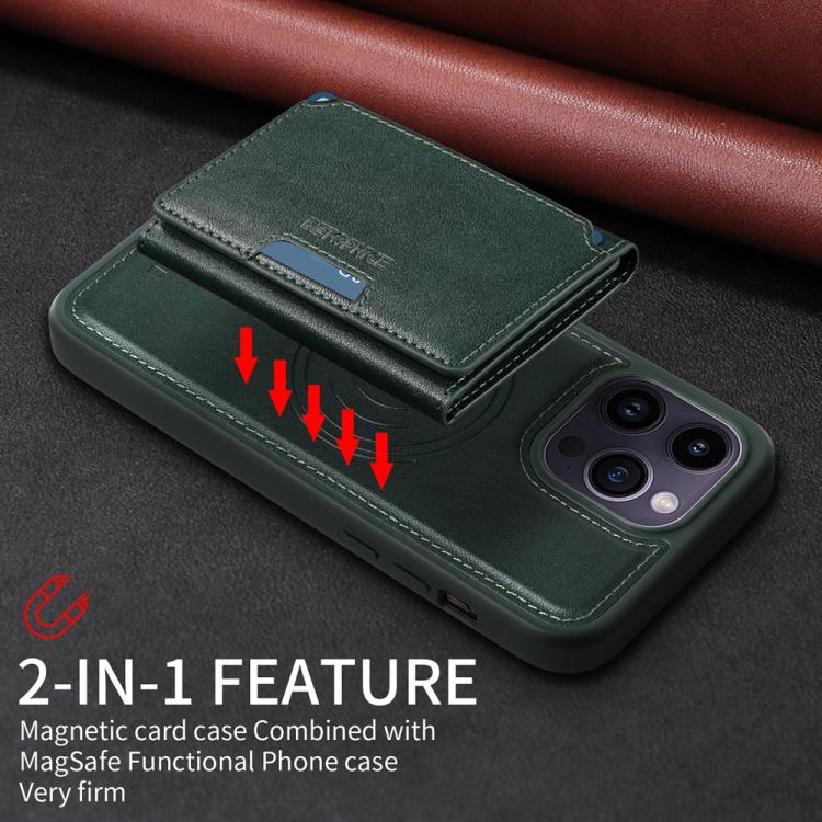 For iPhone 14 Pro Max BETOPNICE Horizontal Flip Detachable MagSafe Wallet Phone Case(Green)