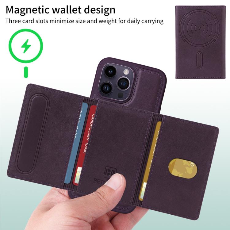 For iPhone 14 Pro Max BETOPNICE Horizontal Flip Detachable MagSafe Wallet Phone Case(Purple)