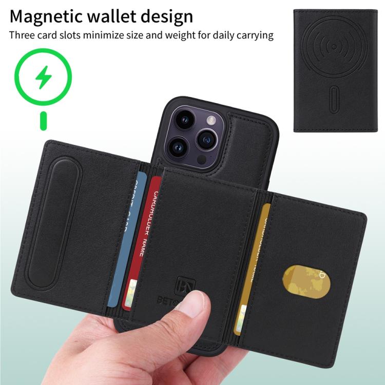 For iPhone 14 Pro Max BETOPNICE Horizontal Flip Detachable MagSafe Wallet Phone Case(Black)
