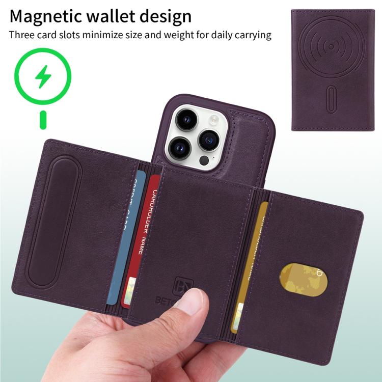For iPhone 14 Pro BETOPNICE Horizontal Flip Detachable MagSafe Wallet Phone Case(Purple)
