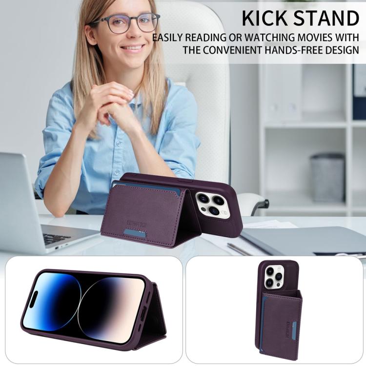 For iPhone 14 Pro BETOPNICE Horizontal Flip Detachable MagSafe Wallet Phone Case(Purple)