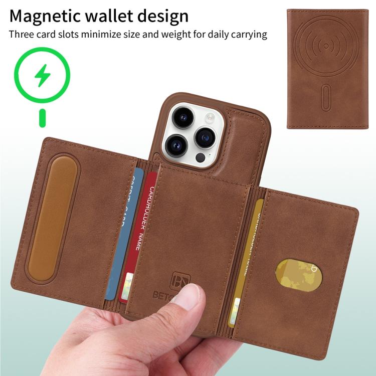 For iPhone 14 Pro BETOPNICE Horizontal Flip Detachable MagSafe Wallet Phone Case(Brown)
