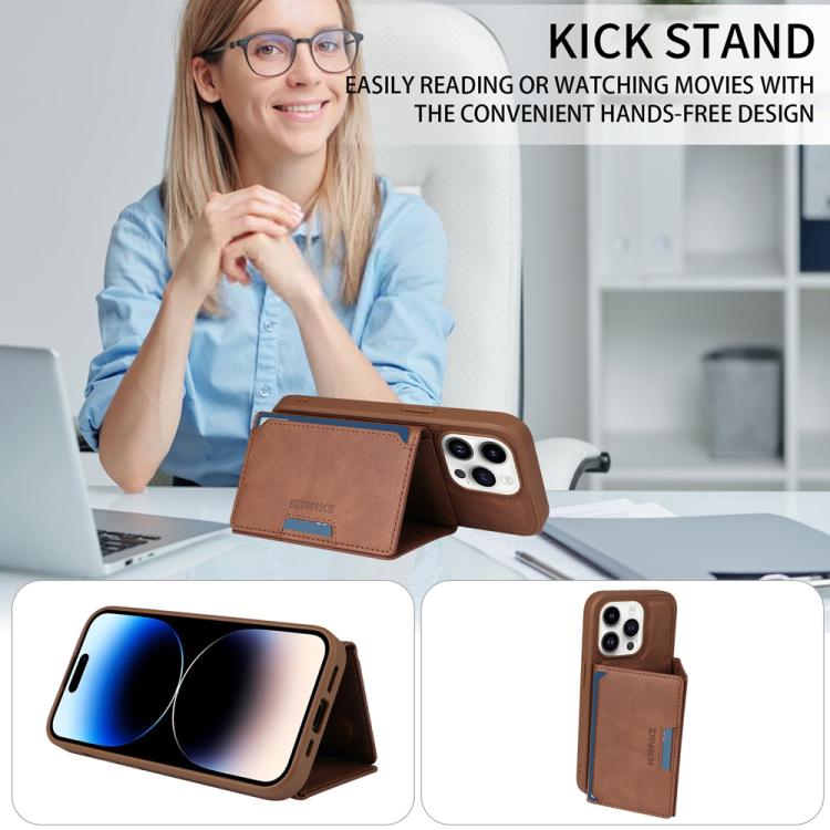 For iPhone 14 Pro BETOPNICE Horizontal Flip Detachable MagSafe Wallet Phone Case(Brown)